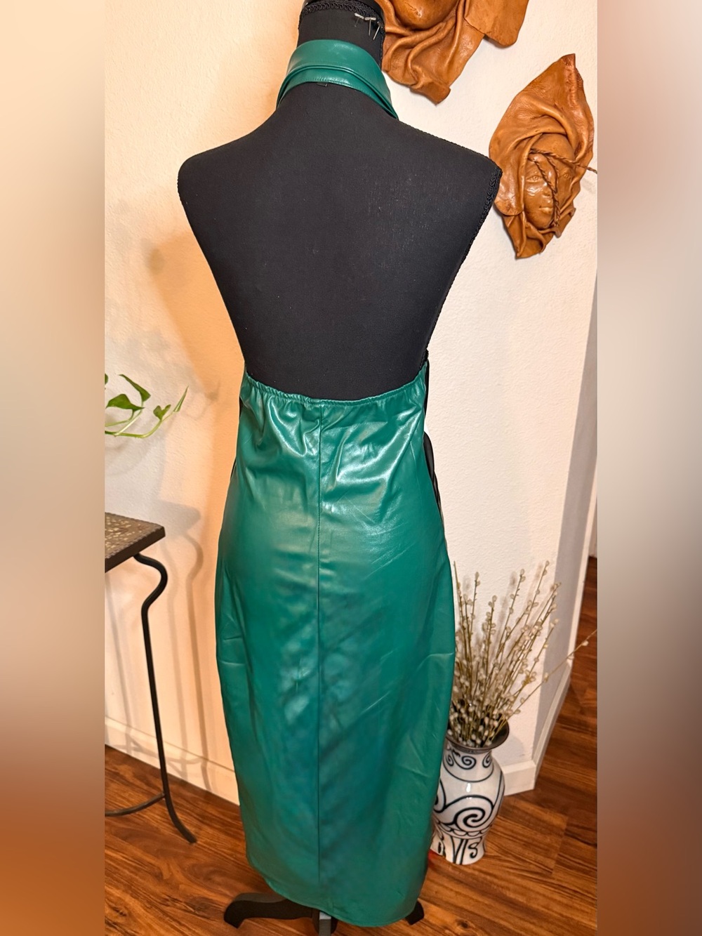 Fashion Nova Green Faux Leather Halter Zip Midi Dress - Picture 5 of 6